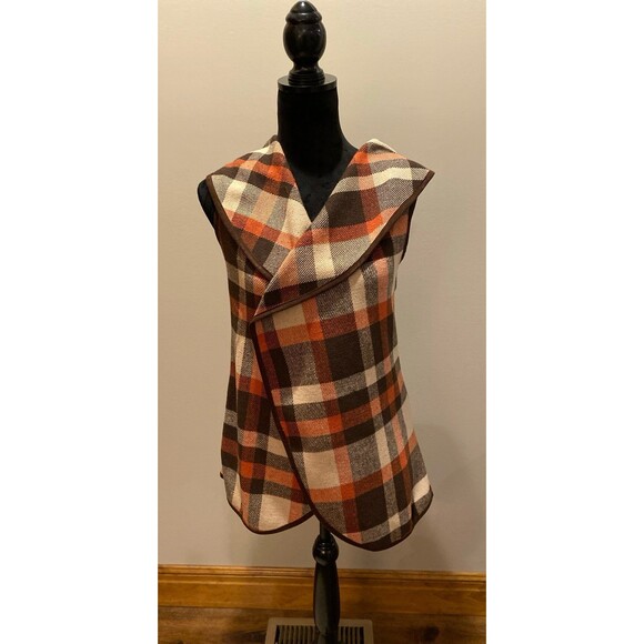 ETWO Woman’s Vest Size Small Rust Brown Cream Plaid Versatile Stylish Warm - Picture 3 of 11